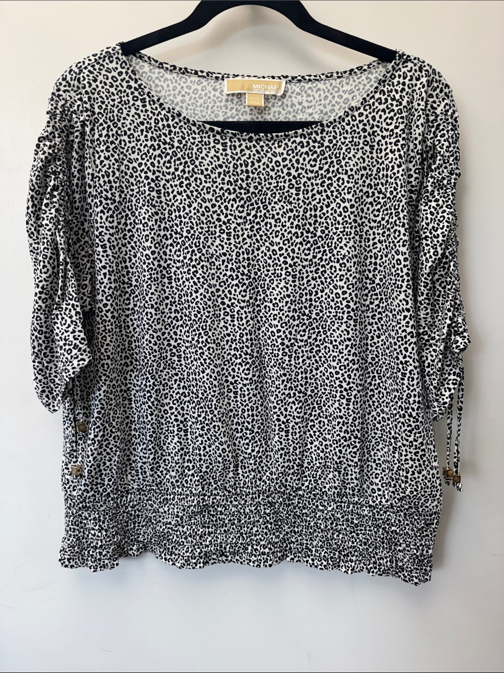 MICHAEL Michael Kors Black and White Leopard-Print Blouson Tunic